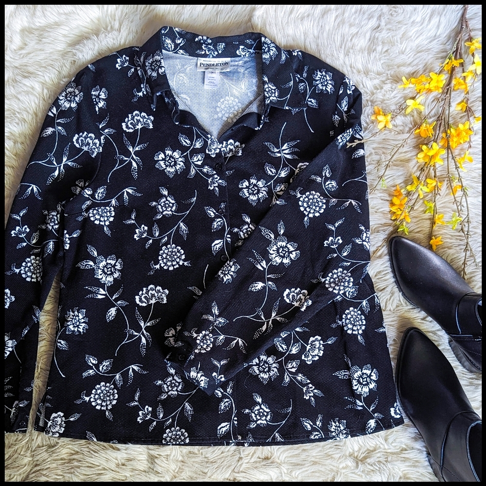 Euc Pendleton Floral Button Down Cotton Shirt Sha… - image 1